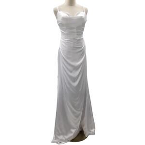 BRIDAL sz 10 L white draped cowl backless train wedding maxi dress NEW B92